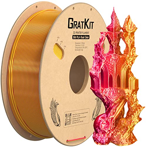 GratKit Soie Bicolore PLA Filament 1.75mm, FDM Filament Imprimante 3D, PrÃ©cision Dimensionnelle +/- 0.03mm, 1KG Bobine (2.2 LBS), Silk Deux couleurs PLA Rouge et Or