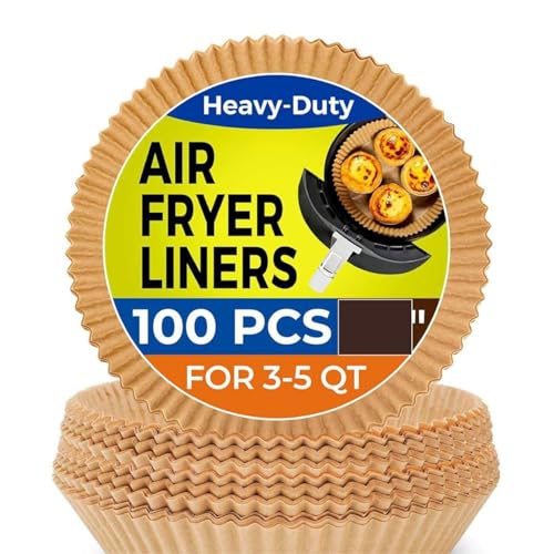 Image of 100 PCS Air Fryer Round Parchment Paper Liners - Non-Stick, Heat Resistant, Baking Paper - Fits 5 to 8 QT Air Fryers - Disposable, Food-Grade, Grease-Proof Sheets