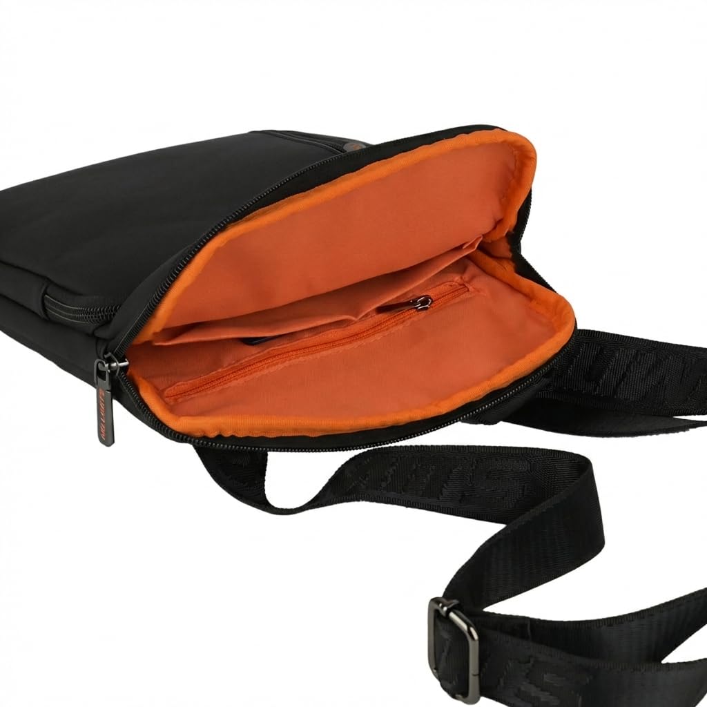 No Limits Sac à bandoulière réglable, imperméable, effet soft-Touch et doublure orange, multipoches avec fermeture éclair
