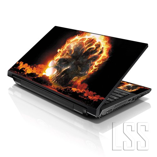 Image of LSS 17 17.3 Inches Laptop Notebook Skin Sticker with 2 Wrist Pads - Reusable Cover Protector Vinyl Sticker Cover Decal Fits 17 inch - 19 inch HP Asus Acer Samsung - Skull on Fire Pattern