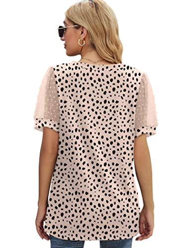 Image of Aokosor Womens Summer Tops V Neck T Shirts Swiss Dot Puff Sleeve Tops Loose Casual Tshirts