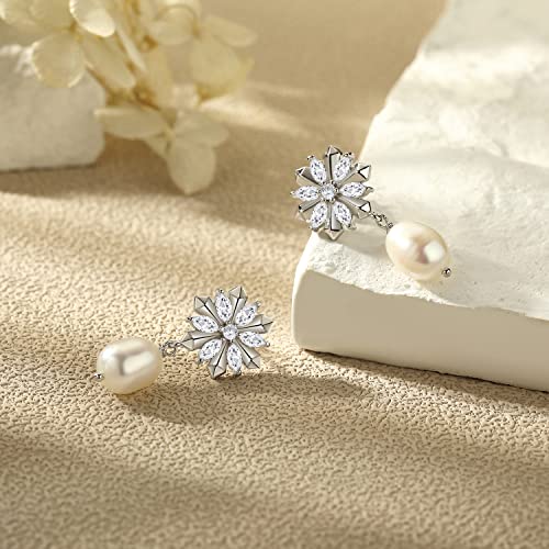 White Shell Stud Earrings And Pearl Drop Earrings For Women, Hypoallergenic 14K Real White Gold Plated Dainty Earrings… #TOP1