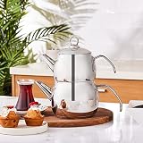 Karaca Belinay Mittelgroße Metall Teekanne Set Edelstahl, Türkischer Teekocher, Wasserkocher, Teekanne: 1 L Wasserkocher: 1,6 L, Türkisches Teekannen, Belinay Teekannen Set Metall