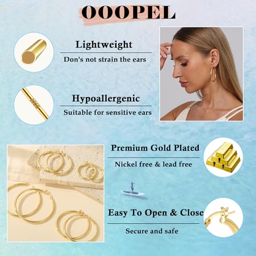 OOOPEL 3mm Gold Hoop Earrings For Women Hollow Tube 14k Gold Plated Hypoallergenic 925 Sterling Silver Post Lightweight Silver Hoop Earrings 30/40/50/60/70mm3