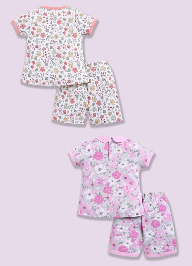 Image of Baby Girls 100% Cotton Printed Half Sleeve T-shirt & Short Summer Clothing Sets (Pack Of 2)