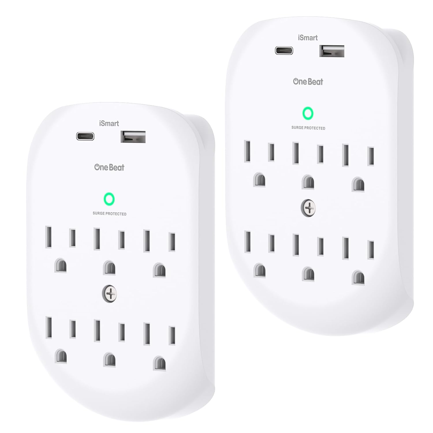 2 Pack Surge Protector Outlet, Multi Plug Outlet Adapter with 6 Wall Outlets 2 USB Wall Charger (1 USB C Port), Wall Outlet Extender, Multiple Outlet Wall Plug Splitter for Home Office Dorm Room