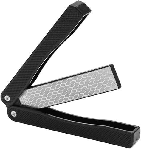 Piedra de afilar de doble cara de mano, grano 400600, piedra de afilar de diamante de bolsillo plegable, piedra afiladora de cuchillos para acampar