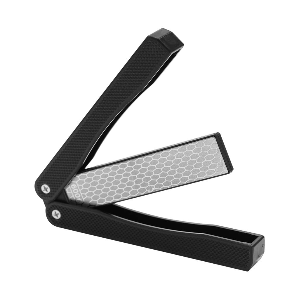 Hand-held double-sided whetstone, 400/600 Grit Folding Pocket Diamond Whetstone, Knife Sharpener Stone for Outdoor Camping Kitchen Garden Black
