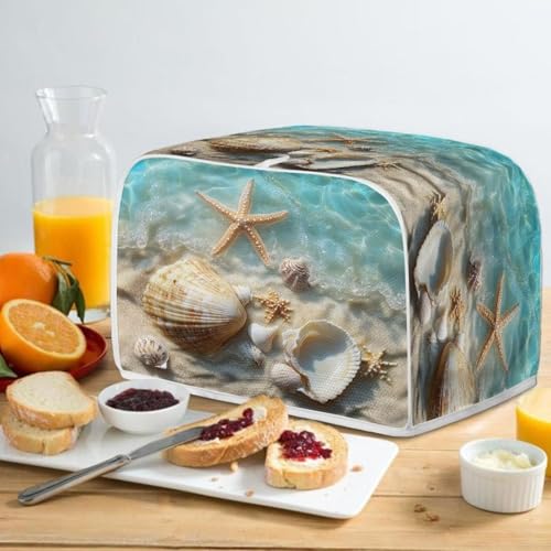 Image of Talayituse Starfish Seashell Beach Print Toaster Cover 2 Slice Wide Slot, Lightweight Bread Maker Cover Dust Protection Washable Appliance Bag, S