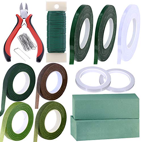 Supla 33 Pack Floral Arrangement Kit Floral Foam Wet Green Brown Clear Floral Tape Waterproof Wire Cutter Stem Wire Floral Wire U Shaped Floral Pins for Bouquet Stem Wrap Florist