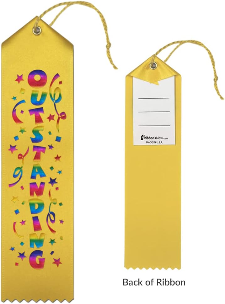 RibbonsNow Fun Award Ribbons - 50 Total Ribbons - 10 Each of Amazing, Awesome, Fantastic, Great Job, and Outstanding with Card & String : Office Products