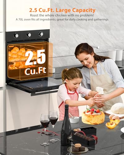 Image of 24 Inch Built-in Electric Single Wall Oven, 2.5 Cu.ft Stainless Steel Convection Oven with 8 Cooking Functions, Mechanical Knob Control, 500℉ Max Temperature, 3-Layer Tempered Glass Door