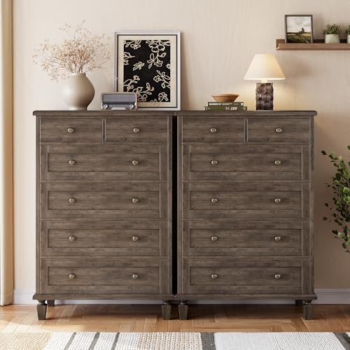 Garvee 47" Tall Dresser for Bedroom, Vintage 6 Drawer Dresser with Carved Handles and Tapered Legs Design, Wood Chests of Drawers with Large Capacity Storage, Grey - image 4