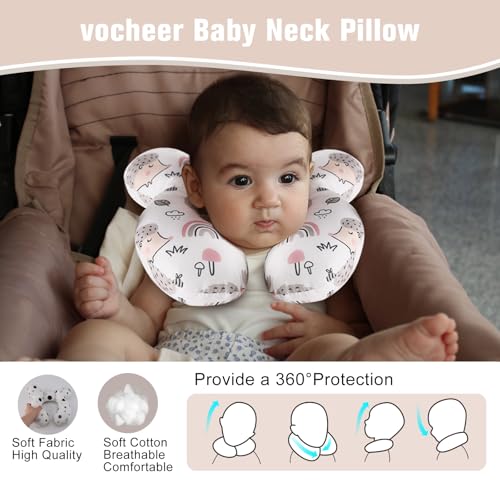 Image of vocheer Baby Travel Pillow(Upgraded), Head and Neck Support Pillow for Pushchair, Car Seat, Stroller, Bouncer, Cotton(Hedgehog)