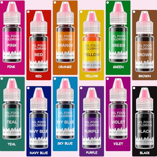 Image of Gel Food Coloring 12 Colors Set for Cake Decorating,Cherrysea Edible Food Dye for Halloween Baking Royal Icing Cookie Supplies Gluten Free Food Grade Food Coloring Gel Kits, 0.25 Fl. Oz /Bottles