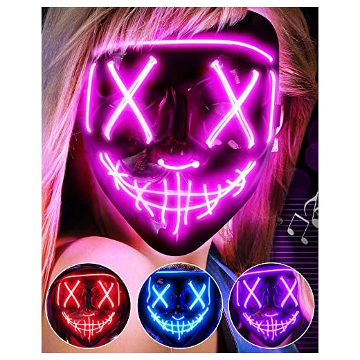 AnanBros Halloween Effrayant LED Masque Visage, La Masque Lumineux 3 Modes d'éclairage Pour les Carnavals, les Bals Masqués et les Soirées Costumées de Cosplay - Rose