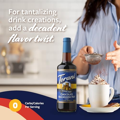 Image of Torani Sugar Free Coffee Syrup, Chocolate Macadamia Nut Flavored Syrup for Drinks, Zero Calorie, Glass Bottle 4-Pack, Pumps Included, 25.4 Fl Oz