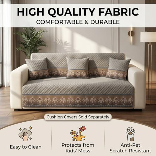 Image of KINGLY Sofa Cover 2 Seater Fully Covered | Stretchable Anti-Slip Slipcover | Washable Furniture Protector | Warm Grey | Seat & Back | Set of 2Pc