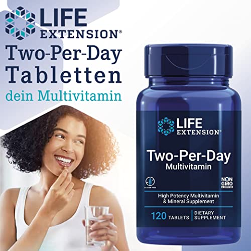 Life Extension, Multivitamin Two per Day, 120 Tabletten, Laborgeprüft, Glutenfrei, Sojafrei, Ohne Gentechnik, mit essentiellen Vitaminen und Mineralien