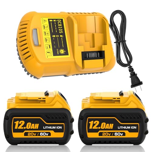 Image of 12.0Ah Replacement for Dewalt 20V /60V Max Batteries and DCB105 Charger | Compatible with Dewalt 20V /60v Flexvolt Battery DCB606 DCB609-2 DCB606-2 DCB612