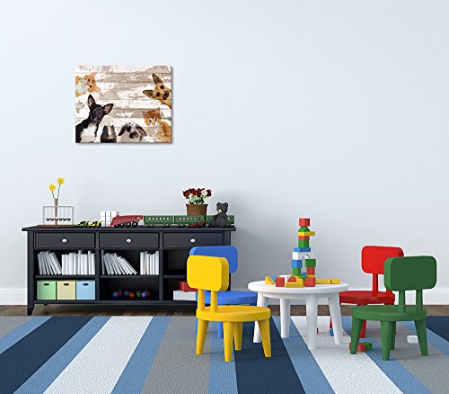 Cute Animals Canvas Wall Art Vintage Dog Cat Mouse Rabbit Hamster Picture Painting Print On Canvas Modern Home Decoration Framed And Stretched For Baby Room Kids Room Ready To Hang 16"X20" #TOP1