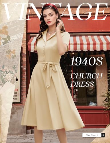 Image of Wedtrend Women's Vintage Tea Dress, Short Sleeve Cocktail Party Dress Work Church Casual Dress