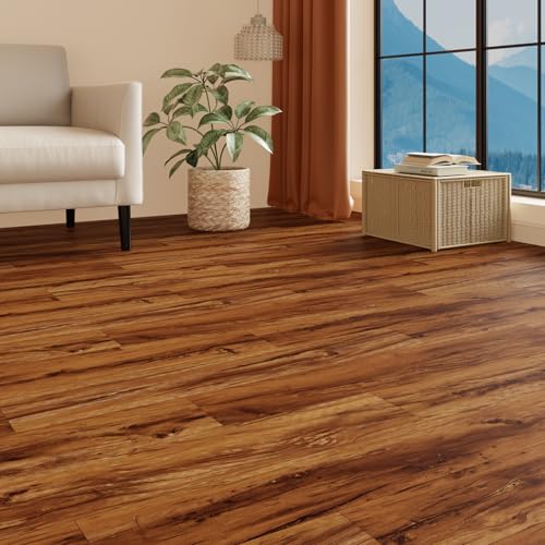 FLOREXP Vinyl Flooring - Warm Brown Wood Effect Lino, Peel