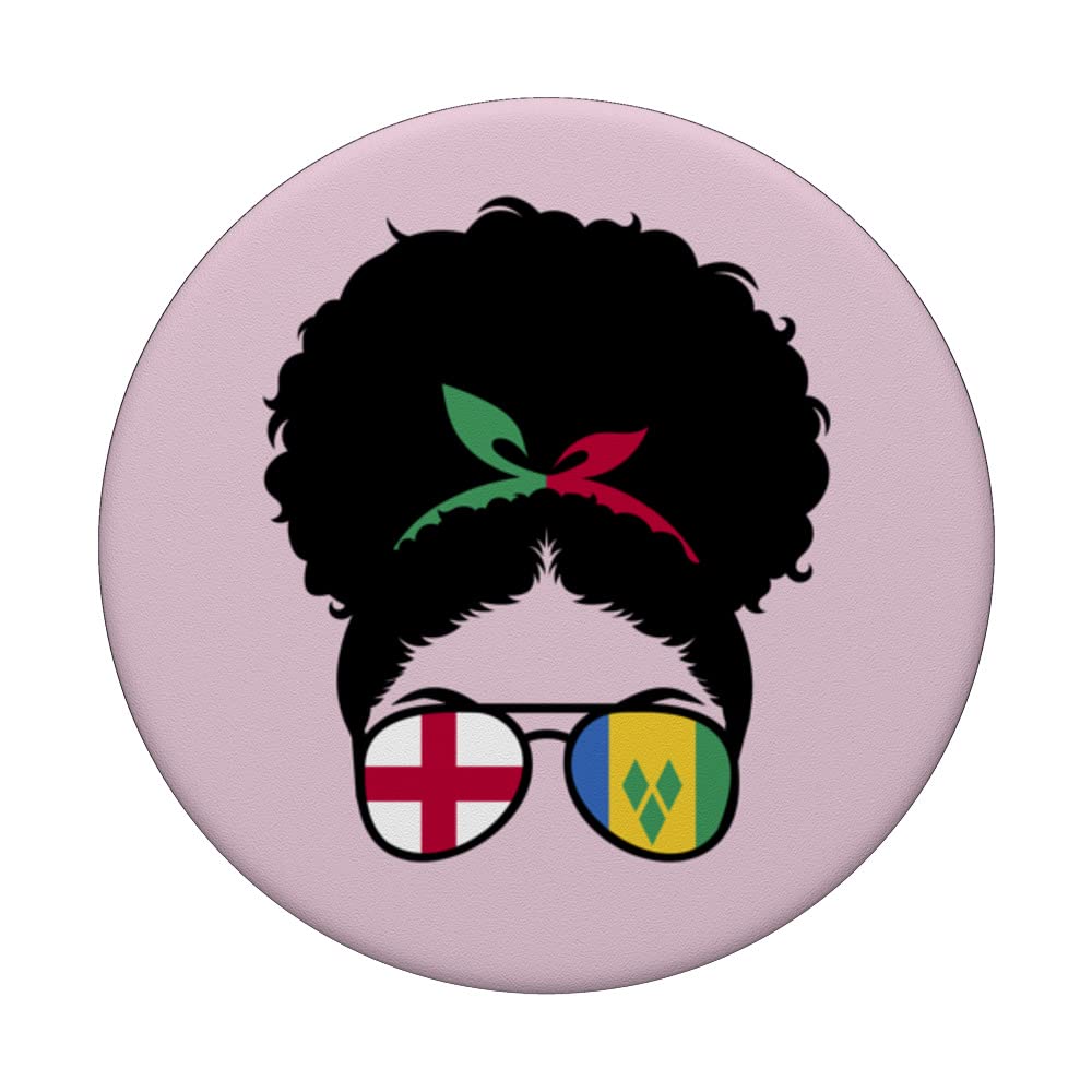 England and Vincent Mix Afro Half English half Vincentian PopSockets Swappable PopGrip, Black - Image 3