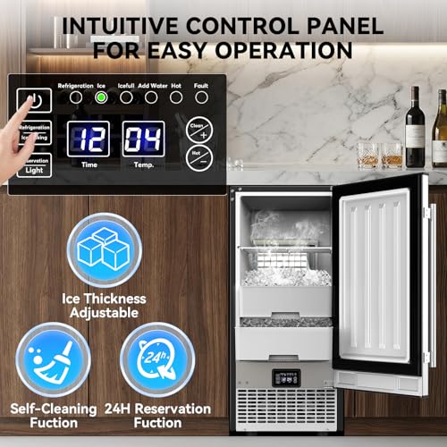 Image of SOZT Under Counter Ice Maker with Refrigerator Function, 120LBS /24H Commercial Ice Machine, No-Melt Ice Storage, 24H Timer & Self-Cleaning, Built-in /Freestanding for Home Bar Cafe Restaurant