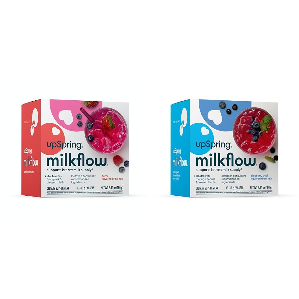 UpSpring Milkflow Electrolyte Breastfeeding Supplement Drink Mixes with Fenugreek & Moringa | Berry & Blueberry Acai Flavors | Lactation Supplements to Support Breast Milk Supply*