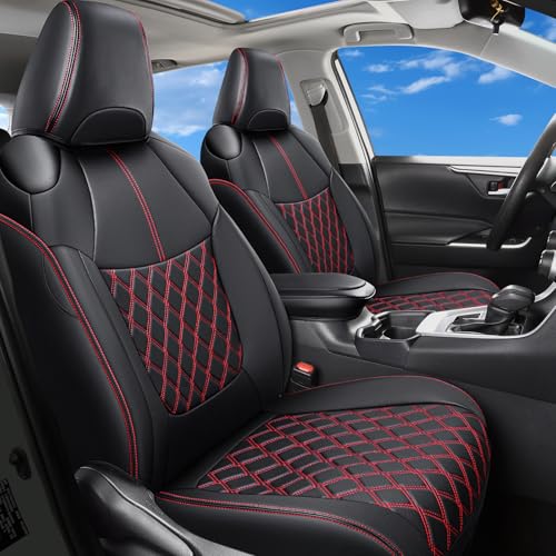 Image of Huidasource Custom Fit RAV4 Front Seat Covers, Waterproof Interior Car Seat Accessories Fit for 19-24 Toyota Rav4 XLE LE XLE Premium Limited(Not for Hybrid /Adventure /TRD Off-Road /Prime, Black&Red)