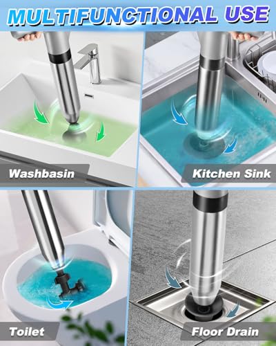 Toilet Plunger, High-Pressure Plungers for Bathroom, Air Plunger for Toilet with Real Time Barometer, Heavy Duty Drain Blaster Clog Remover, for Bathroom, Floor, Drain, Sink, Kitchen, Plumbing - Image 4