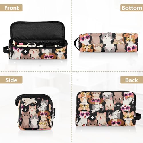 Estuche de viaje 2-en-1 para plancha y rizador con mat heat resistant, impermeable, portátil, diseño de gatos y perros en estilo cartoon miniatura 5