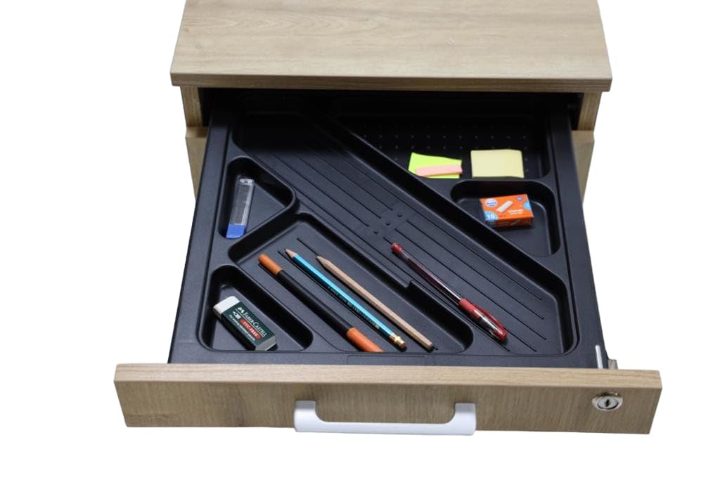 furni24 Rollcontainer, abschließbarer Aktenschrank mit Schubladen, Büroschrank mit Rollen, für Akten und Dokumente, fürs Büro, Schreibtischcontainer Holz, 3 Schübe Eiche, 43x59x57h