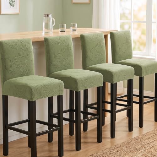 Image of HAOYONG Bar Stool Covers, Stretch Counter Stool Pub Chair Slipcover Washable Counter Height Chair Covers for Kitchen Dining Room Cafe Set of 4 (Olive Green)
