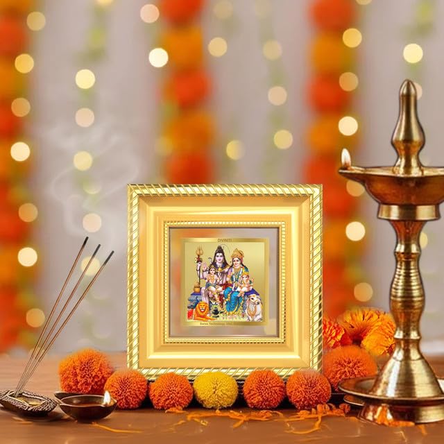 Image of DIVINITI Shiva Parivar 24K Gold Plated Foil Tabletop Photo Frame for Home Decor, Puja Room, Luxury Gifting | DG Frame 015 S1A (10x10 CM)