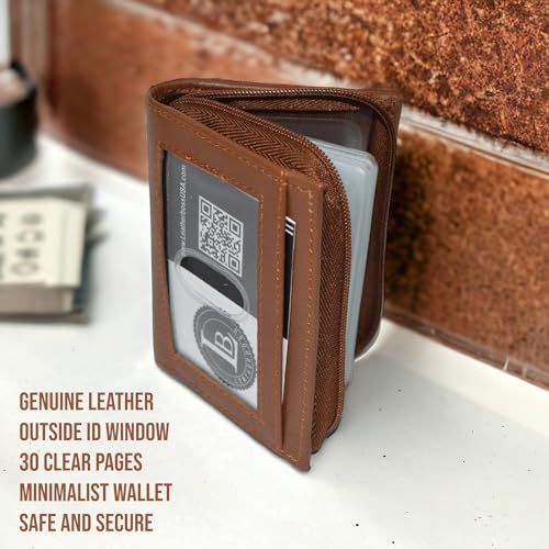 Leatherboss Business Card and Picture Holder with All Around Zipper, Chocolate3