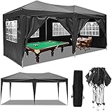 Faltpavillon 3x6 Wasserdicht UV-Schutz 50+ Partyzelt mit 6 Seitenteilen&Tasche Gartenpavillon 270g/m²PE Plane Pavillon für Garten Markt/Camping/Strand