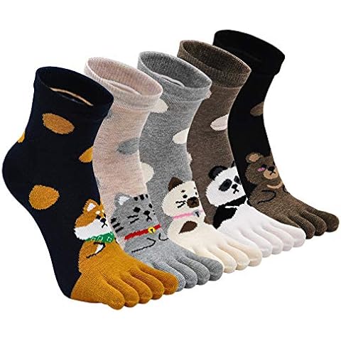 ZFSOCK Women Five Toe Socks 5 Finger Socks Cotton Running Socks Ankler Walking Socks Comfort Stripey Ladies Socks Cover