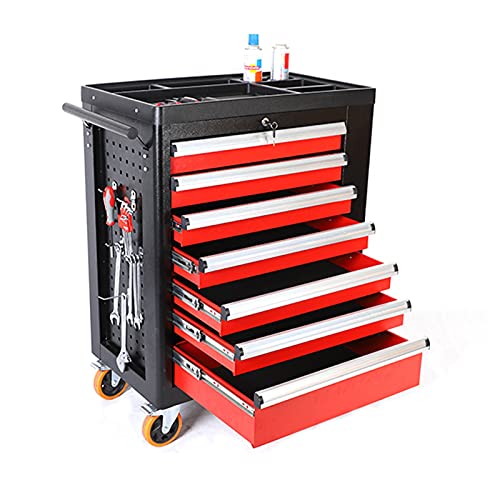 Bderkz Rollbarer Werkzeugschrank mit Schubladen-Liner-Rolle & Steckdosen-Organizer, 5 Schubladen Werkzeugwagenschrank für Mechanik und Garagenlager, Rot und Schwarz – Bild 3