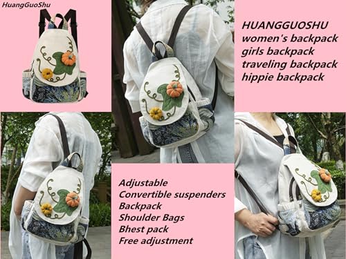 Image of Travel Bags for Women Mini Cute Boho Coquette Vintage Handmade Adjustable Strap Fashion Western Hemp College Backpack Hiking Bag Personal Item Travel Bag Pumpkin