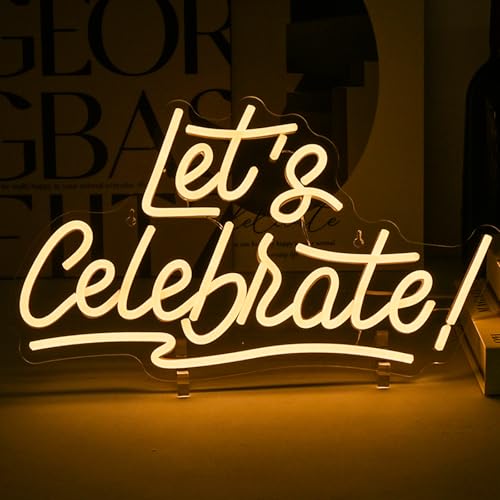 Ineonlife Let's Celebrate Neon Sign Warm White Letter LED Neon Lights for Bedroom Wall Decor Words USB Powered Neon Signs for Living Room Dining Room Bar Club Hotel Restaurant Party Wall Decoration
