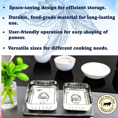 Image of Nyra Stainless Steel Square Shaped Paneer Maker /Mould /Strainer /Perfect for Making paneer with Ease /Also be Used for Making tofu /Paneer Maker with a Set of 3 Pcs with Top Press Lid