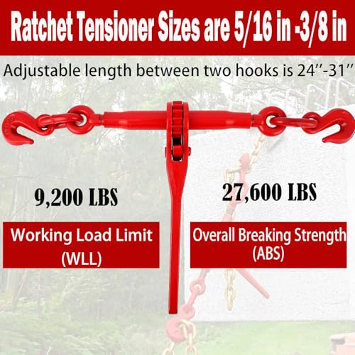 Image of 5 /16'' to 3 /8'' Chain and Binder Kit, Ratchet Load Binder with Work Load Limit 9200 LBS, 5 /16''x10 FT Grade 70 Chain with Working Load Limit 6600 LBS for Heavy Duty Cargo Flatbed Trailers