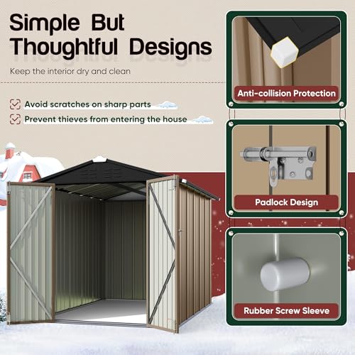 Image of GUNJI 6 x 4 FT Shed Outdoor Storage Shed Metal Garden Shed with Lockable Door Outside Waterproof Tool Shed for Backyard, Patio, Lawn (Brown)