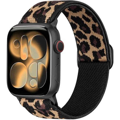 Ynitec Leopard Stretchy Band for Apple Watch 44mm 45mm 46mm 49mm 42mm Sport Nylon Ankle/Arm/Wrist Strap for iWatch Series 11-1 SE/Ultra 3 2 1 Adjustable Replacement Bands for Women Men Cheetah