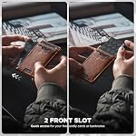 VULKIT Credit Card Holder RFID Blocking Slim Leather Front Pocket Mens Wallet Bank Card Holder Quick Access with 10 Slot and Money Band for Bills or Receipt, Palm-Size Wallet, Brown, S, Minimalist