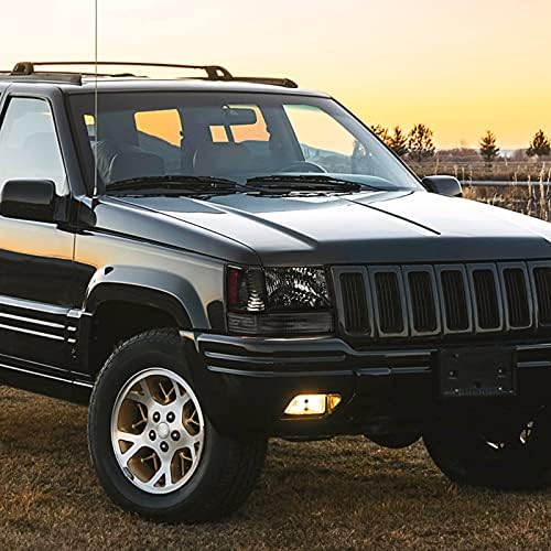 Spec-D Tuning Smoke Lens Headlights + Bumper Lights + Corner Lamps Compatible with 1993-1996 Jeep Grand Cherokee L+R Pair Head Light Lamp Assembly Left + Right Pair Headlamps Assembly