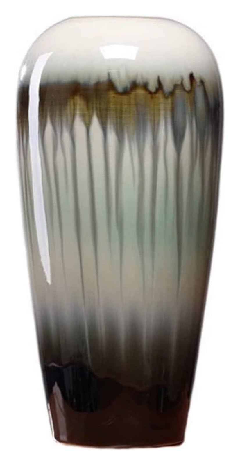 asdchZen Vase Flower Vase Chinese Retro Style Decorative Ornament Flower Ware High Temperature Kiln Varying Glaze Vertical Stripe Ceramic Vase Flower Pot Desktop Decor -Grey,Gris