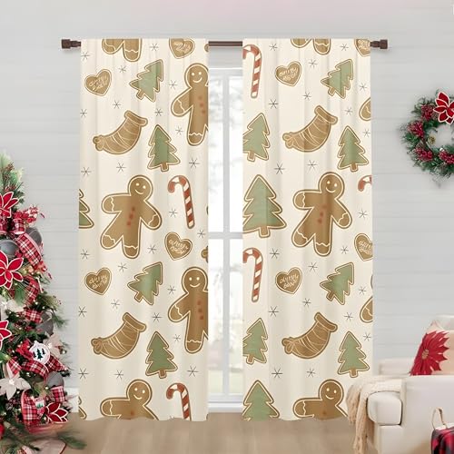 YZQGLHP Árbol de Navidad Cortinas Opacas Paquete de 2, Muñecos de Jengibre Cortina, Puede Proteger contra el frío y el Calor, Adecuadas para Dormitorios y Salas de Estar, 140An x 175Al cm